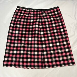 Talbots Academic Plaid Wool Blend Skirt A-Line Career Wear Pink Black White Sz 4